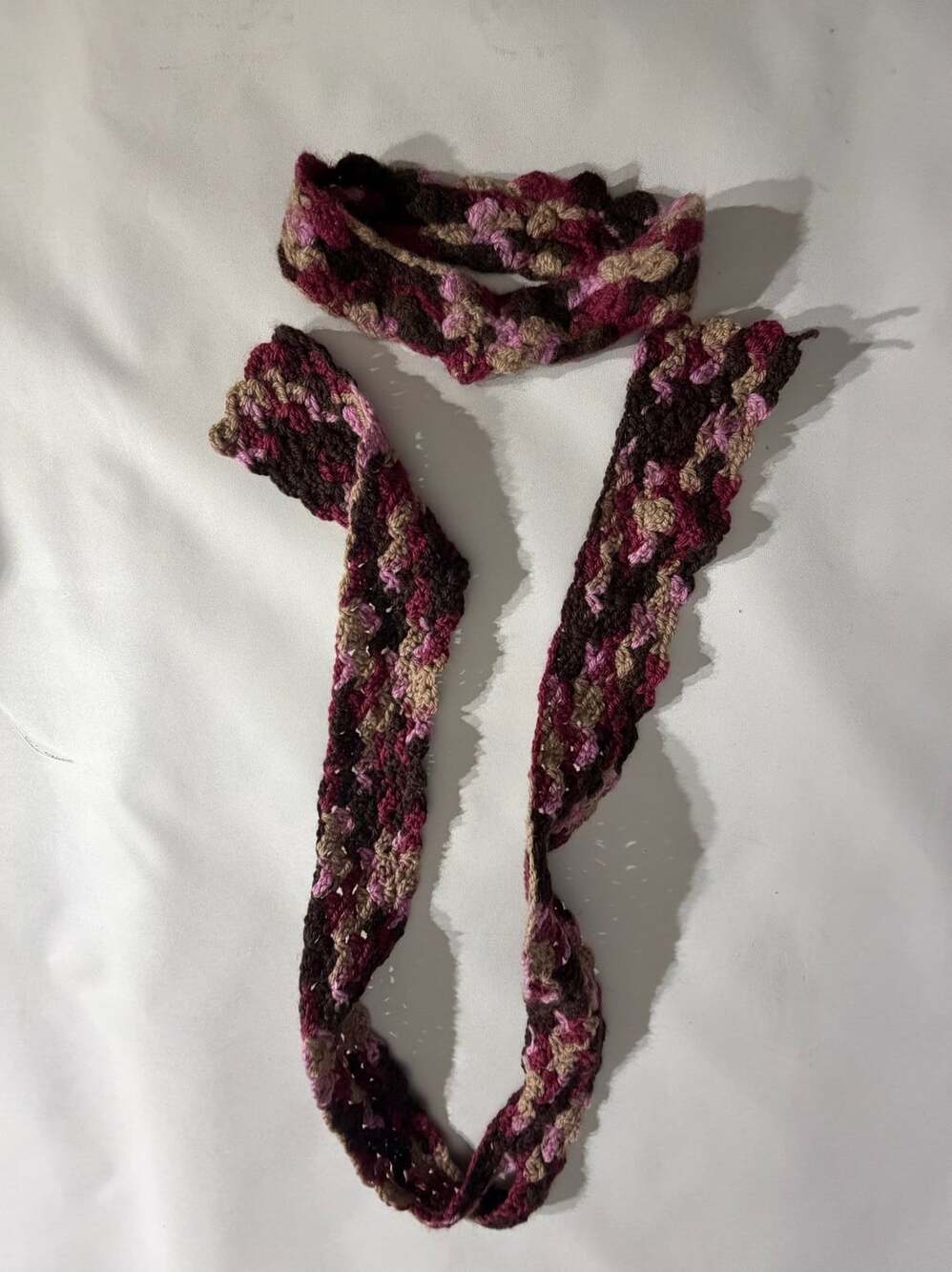 Handmade Crochet Knit Scarf & Headband Set Purple Brown